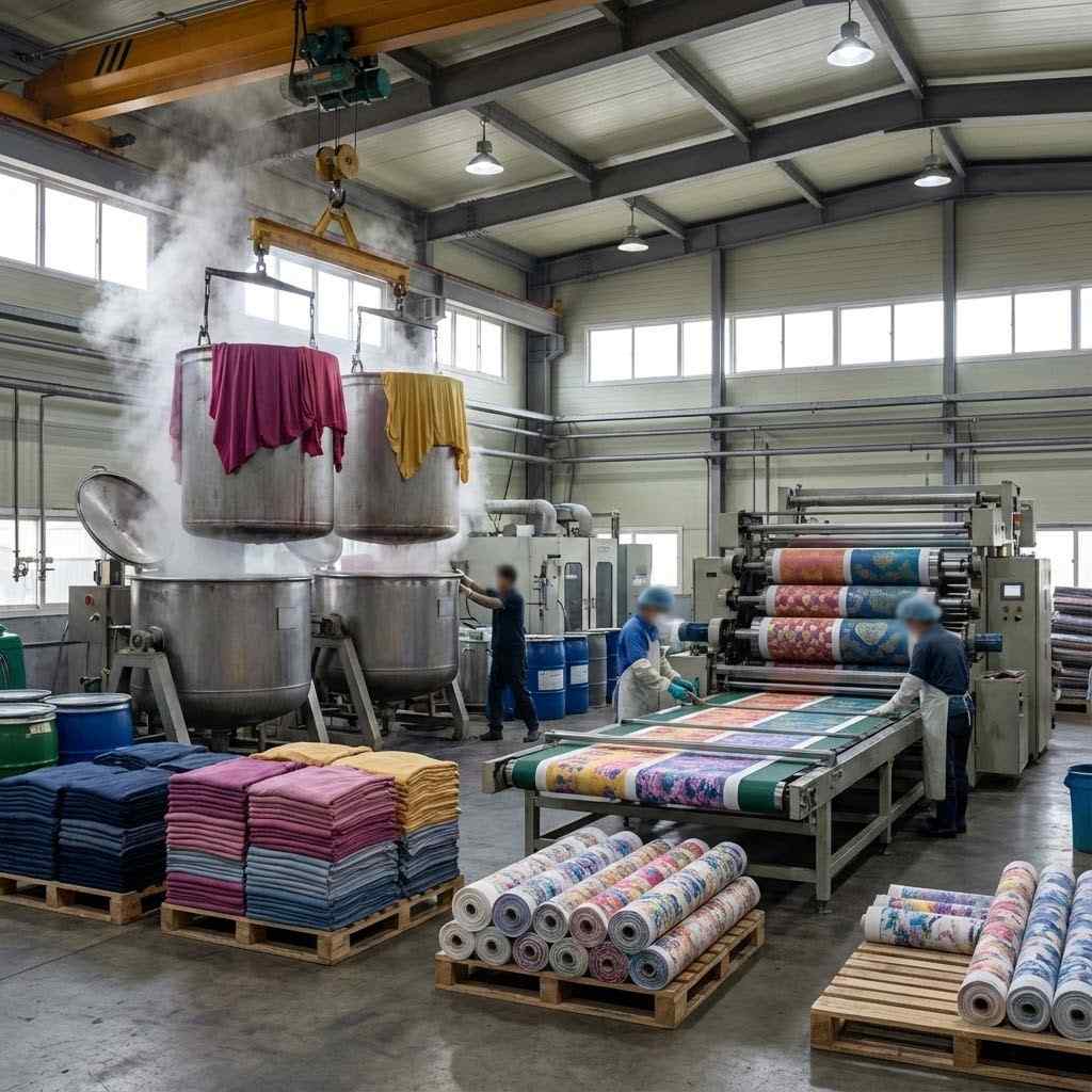 날염 가공업, 솜 및 실 염색 가공업, 직물, 편조 원단 및 의복류 염색 가공업