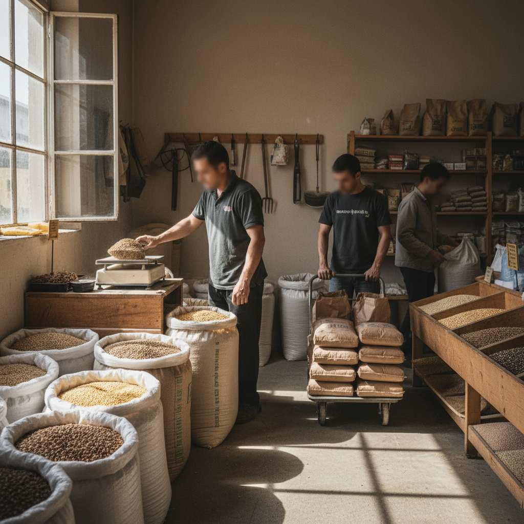 곡물, 곡분 및 가축 사료 소매업